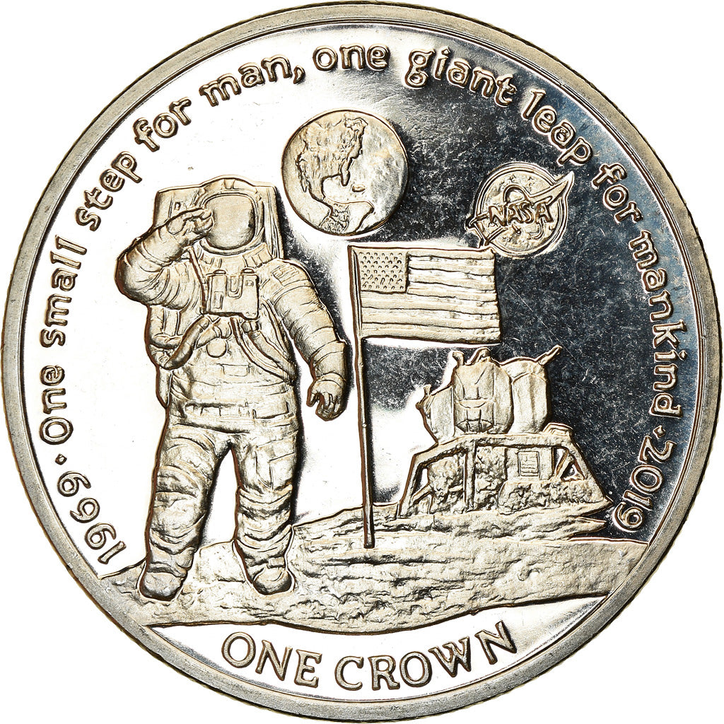 Coin, Ascension Island, 2 Pounds, 2019, Pobjoy Mint, 1er pas sur la lune