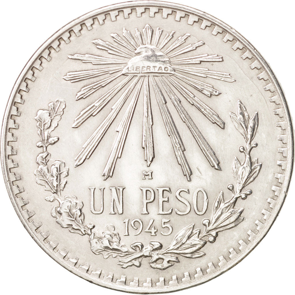 Mexico, Peso, 1945, Mexico City, AU(55-58), Silver, KM:455