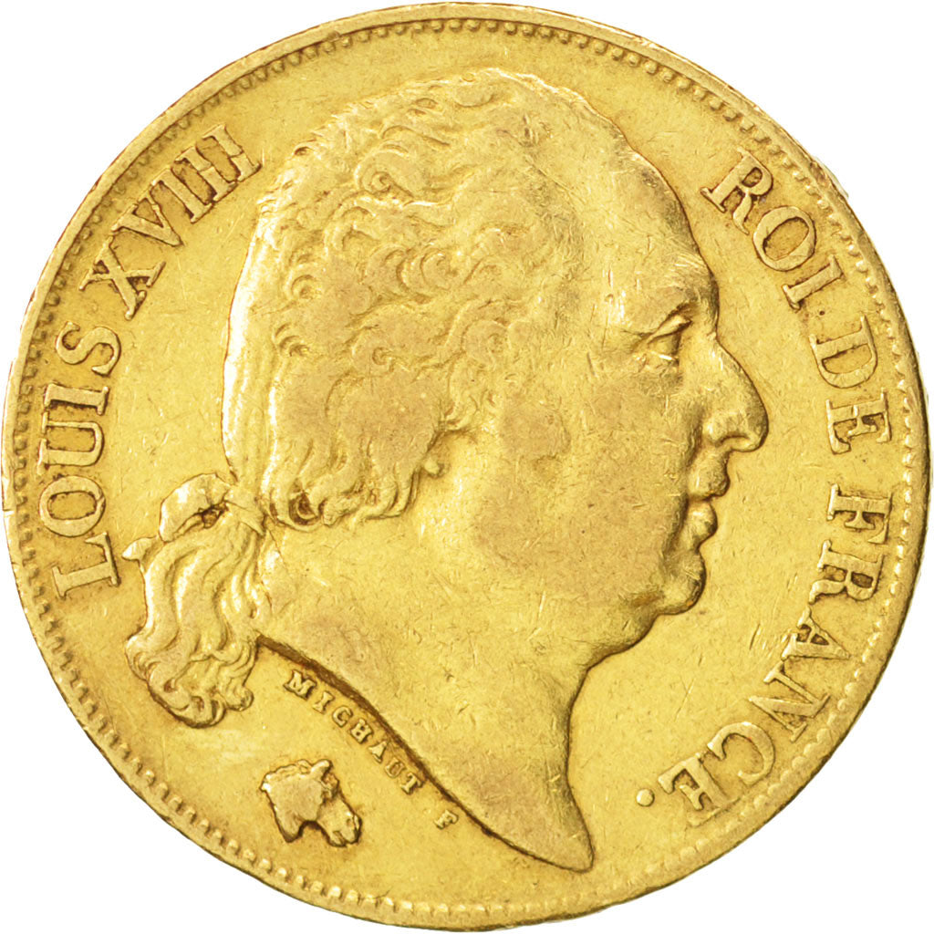 France, Louis XVIII, 20 Francs, 1818, Lille,EF(40-45),Gold,KM 712.9,Gadoury 1028