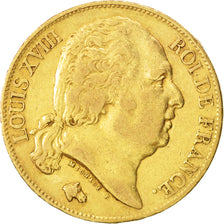 France, Louis XVIII, 20 Francs, 1818, Lille,EF(40-45),Gold,KM 712.9,Gadoury 1028