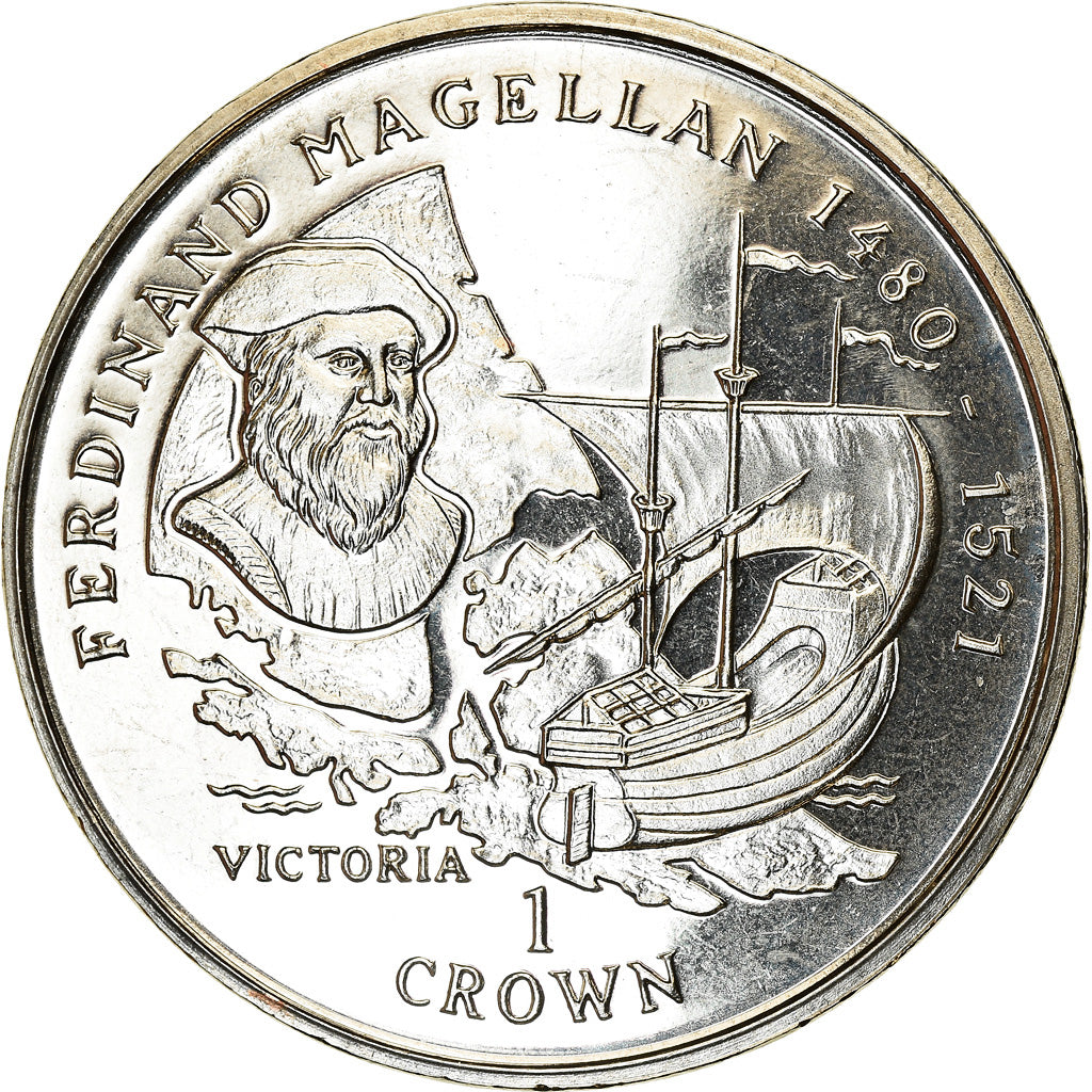 Coin, Isle of Man, Elizabeth II, Crown, 1996, Pobjoy Mint, Fernand de Magellan