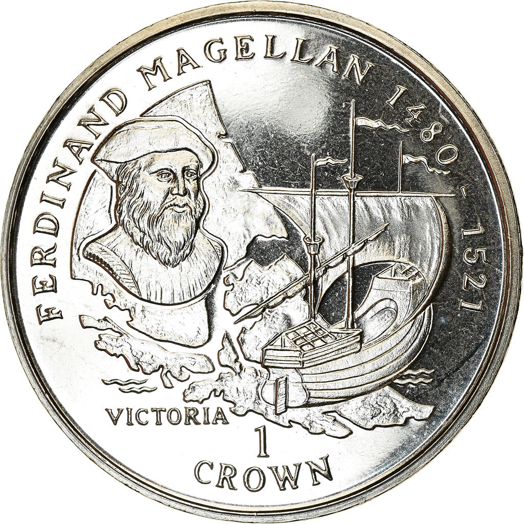 Coin, Isle of Man, Elizabeth II, Crown, 1996, Pobjoy Mint, Fernand de Magellan