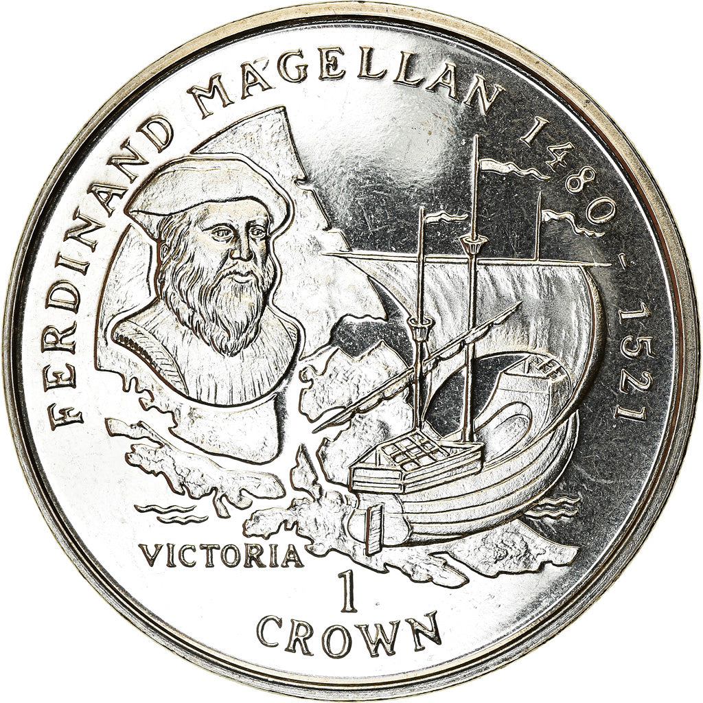 Coin, Isle of Man, Elizabeth II, Crown, 1996, Pobjoy Mint, Fernand de Magellan