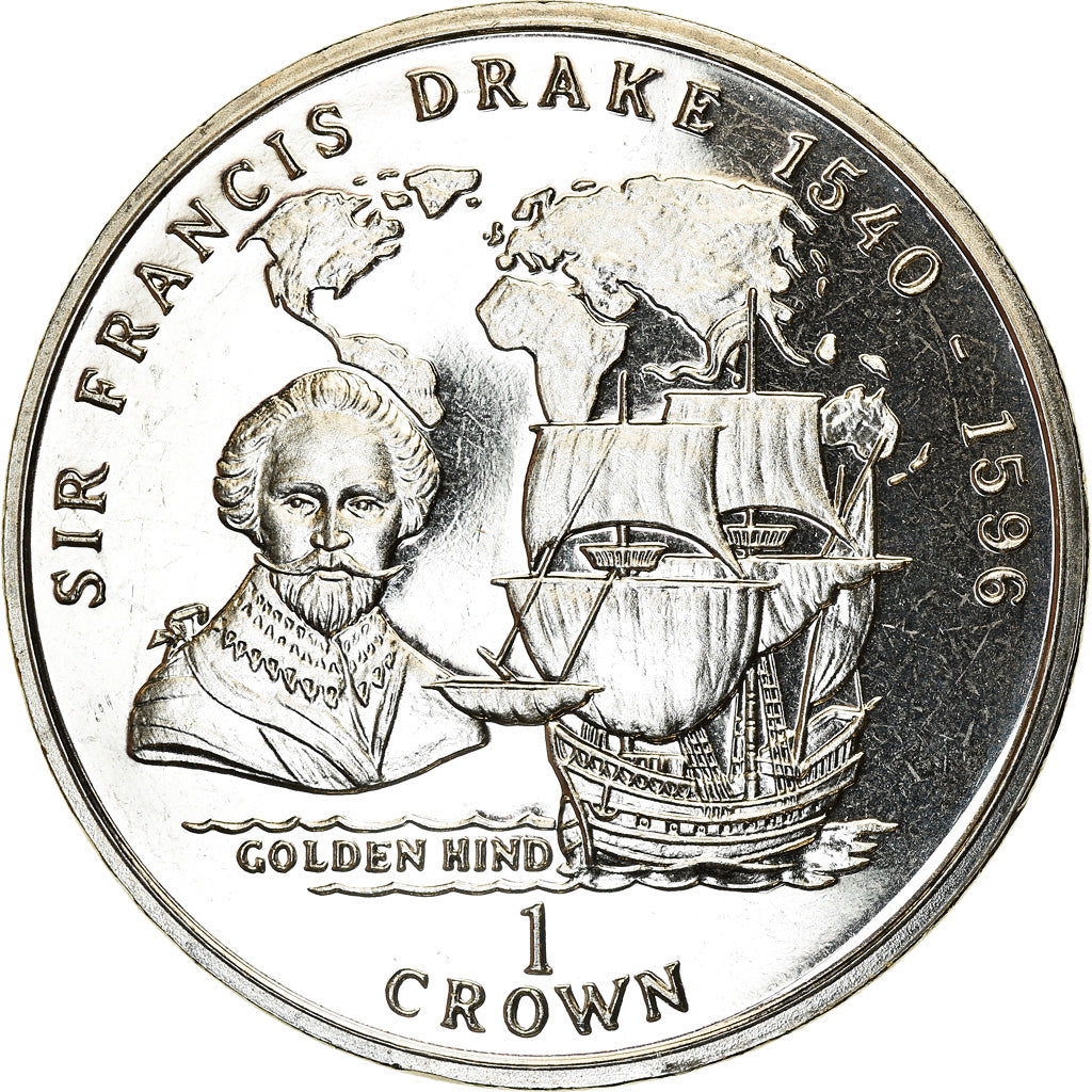 Monnaie, Isle of Man, Elizabeth II, Crown, 1996, Pobjoy Mint, Sir Francis Drake