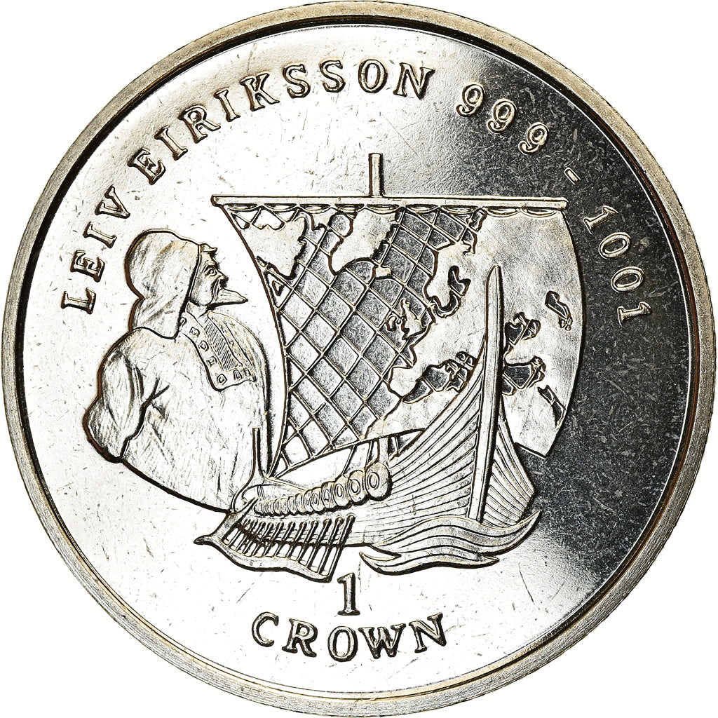 Coin, Isle of Man, Elizabeth II, Crown, 1997, Pobjoy Mint, Leiv Eiriksson