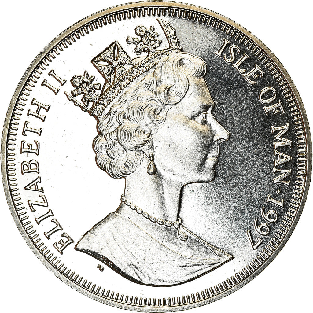 Coin, Isle of Man, Elizabeth II, Crown, 1997, Pobjoy Mint, Leiv Eiriksson