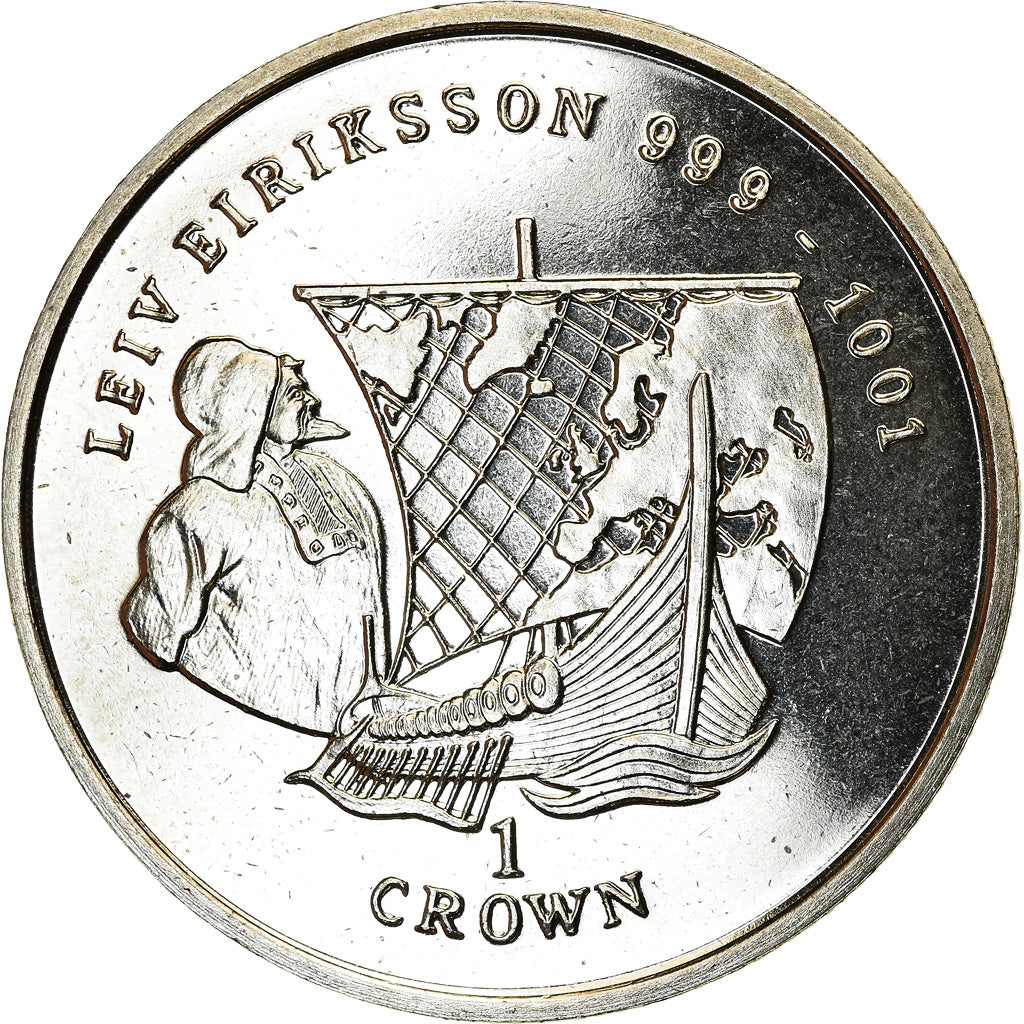 Coin, Isle of Man, Elizabeth II, Crown, 1997, Pobjoy Mint, Leiv Eiriksson