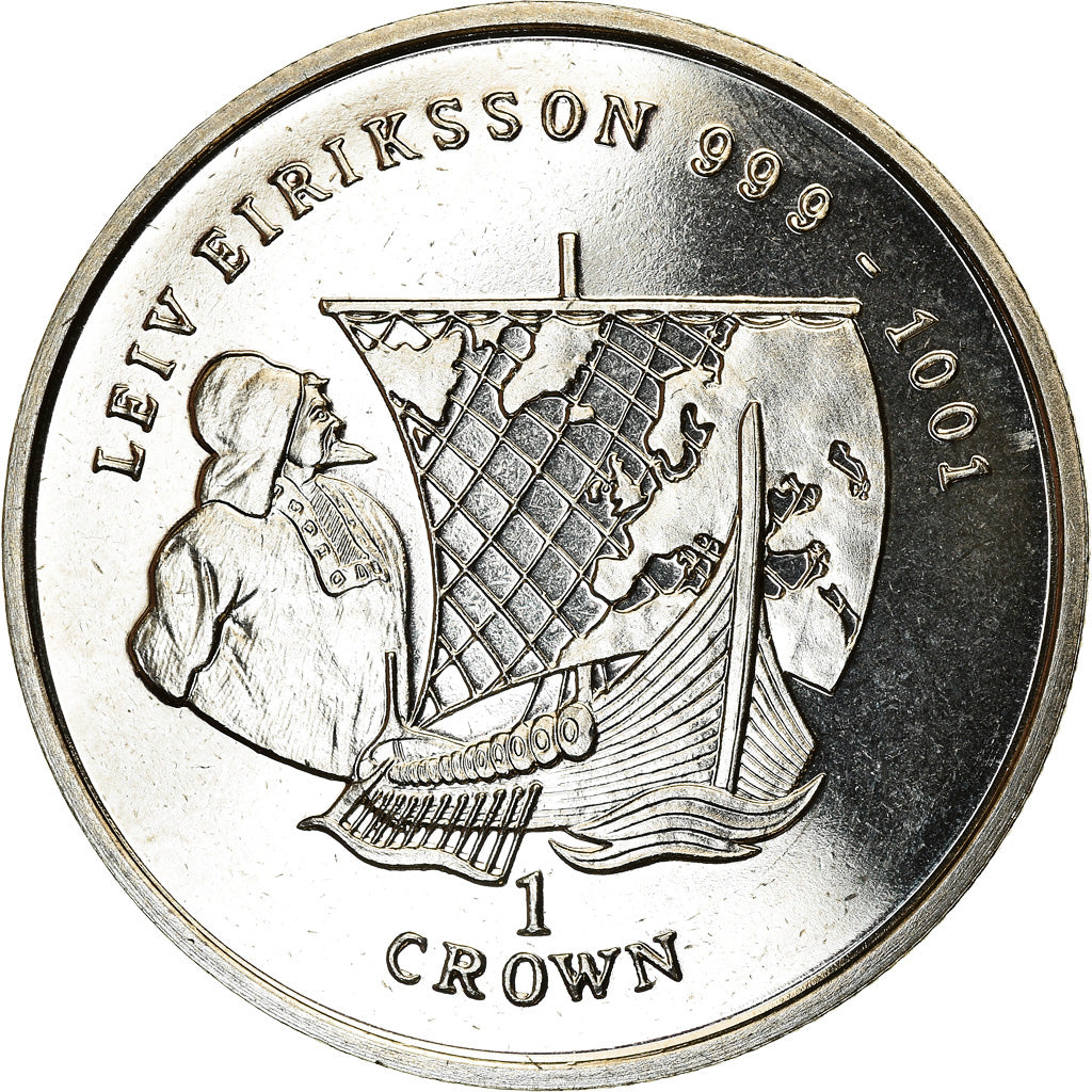 Coin, Isle of Man, Elizabeth II, Crown, 1997, Pobjoy Mint, Leiv Eiriksson