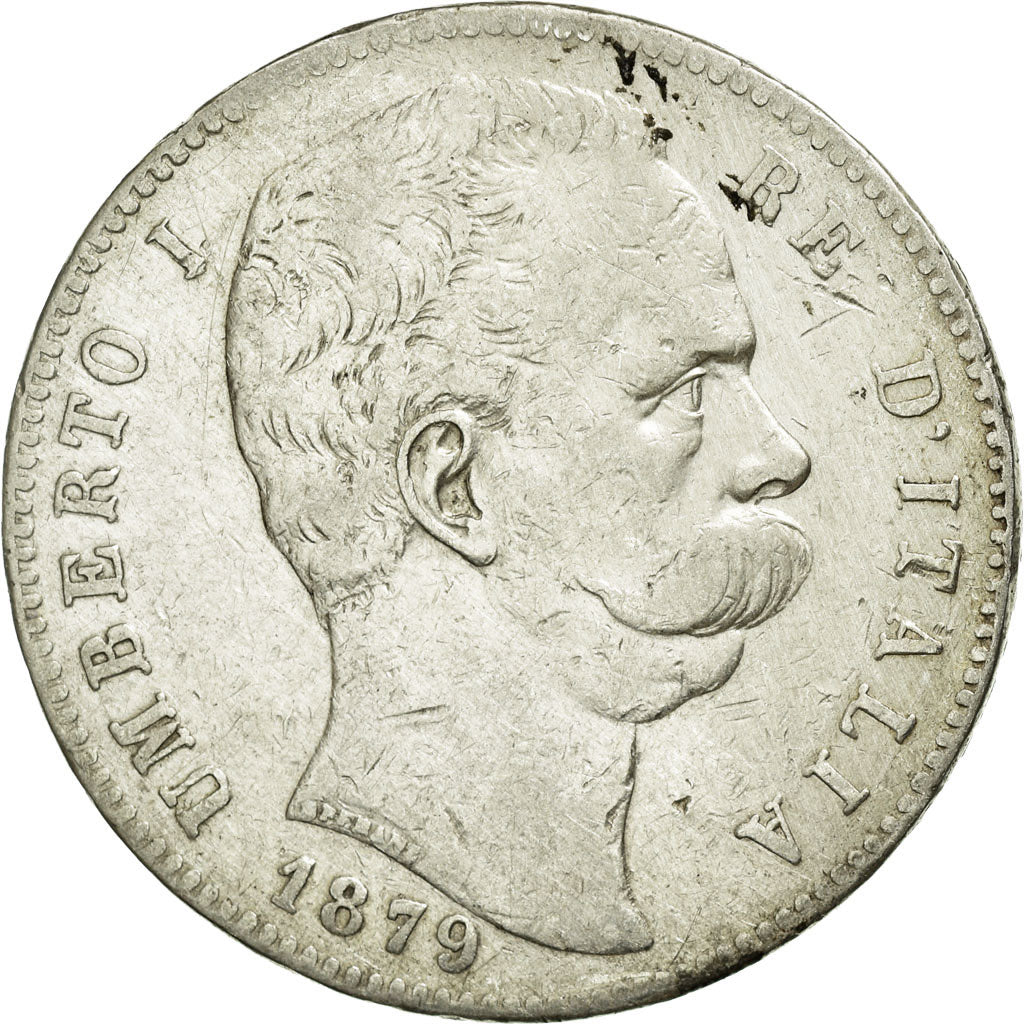 Coin, Italy, Umberto I, 5 Lire, 1879, Rome, VF(30-35), Silver, KM:20