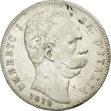 Coin, Italy, Umberto I, 5 Lire, 1879, Rome, VF(30-35), Silver, KM:20