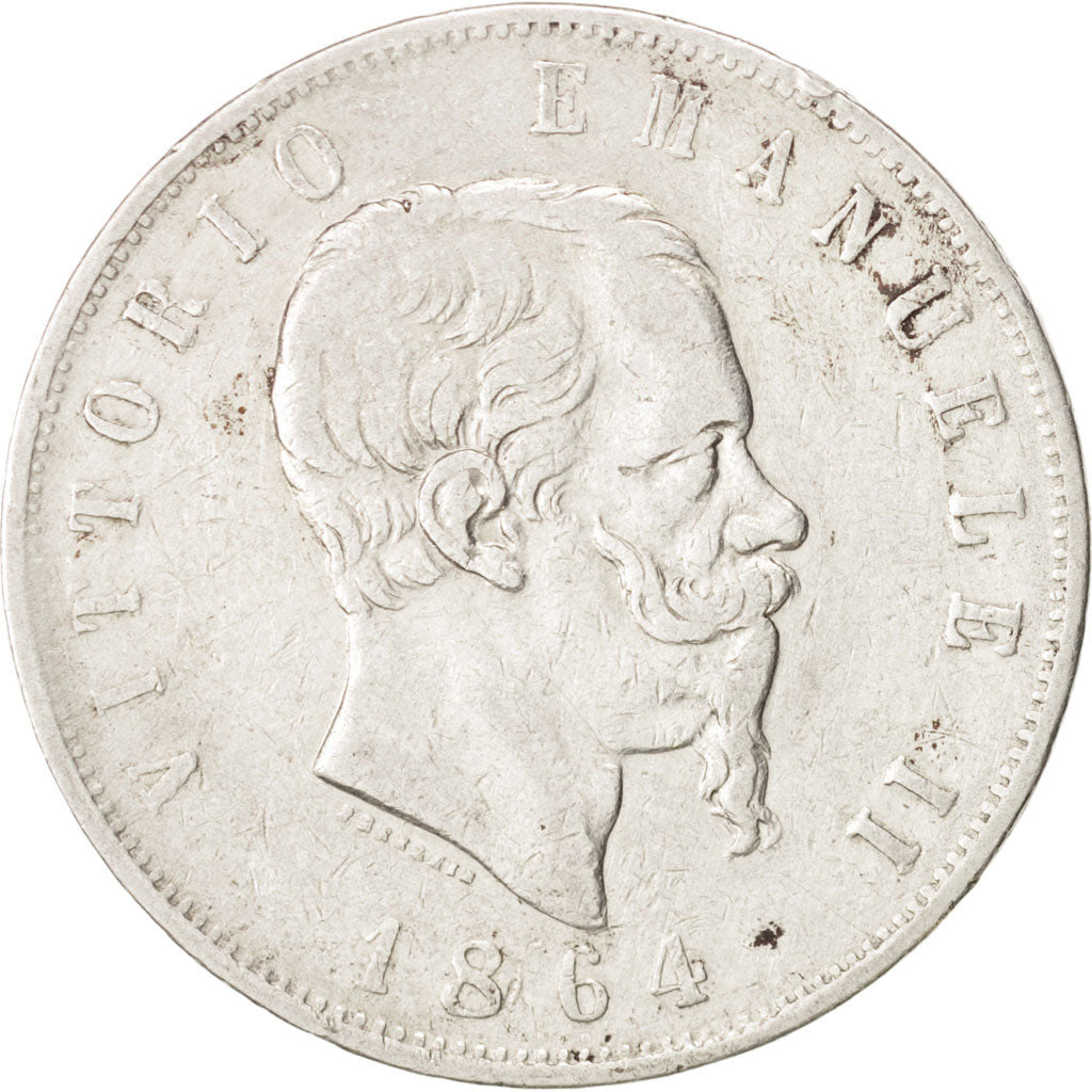 Italy, Vittorio Emanuele II, 5 Lire, 1864, Naples, EF(40-45), Silver, KM:8.2