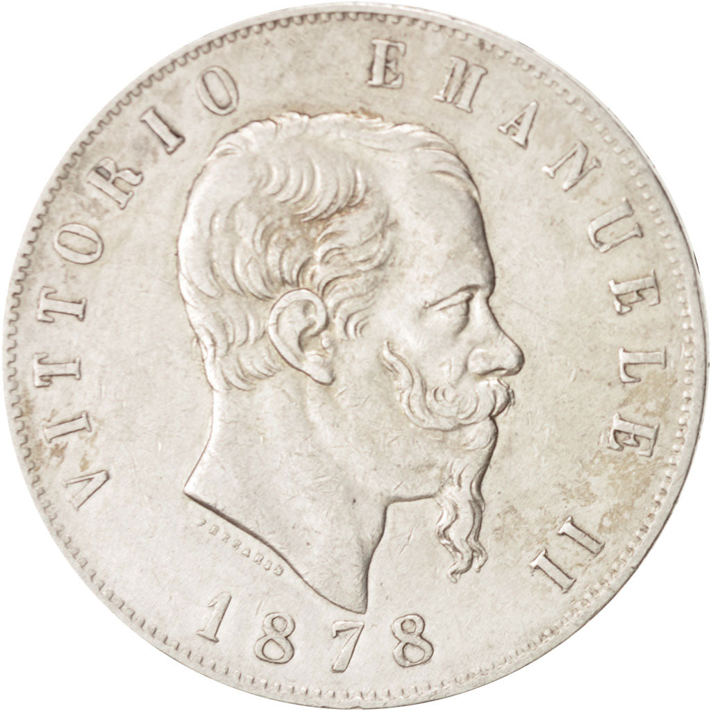 Italy, Vittorio Emanuele II, 5 Lire, 1878, Rome, AU(50-53), Silver, KM:8.4