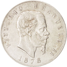 Italy, Vittorio Emanuele II, 5 Lire, 1878, Rome, AU(50-53), Silver, KM:8.4