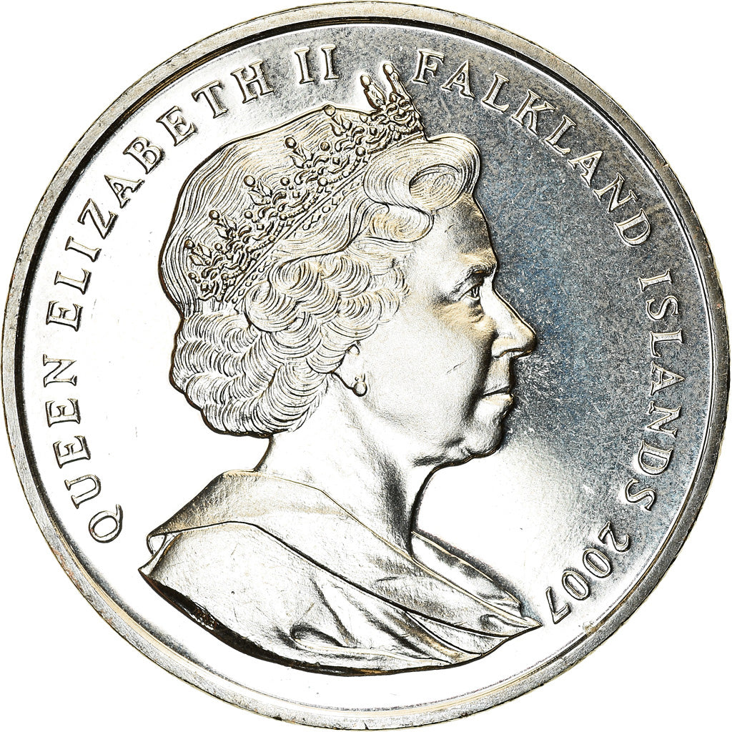 Moneda, Islas Malvinas, Elizabeth II, Crown, 2007, Charles Darwin, SC, Cobre -