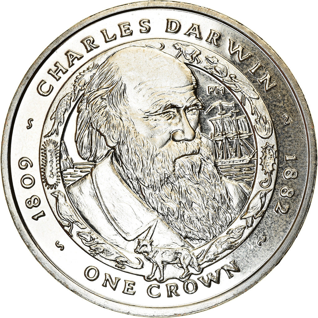 Moneda, Islas Malvinas, Elizabeth II, Crown, 2007, Charles Darwin, SC, Cobre -