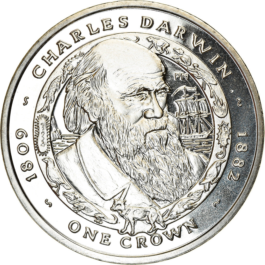 Coin, Falkland Islands, Elizabeth II, Crown, 2007, Charles Darwin, MS(63)