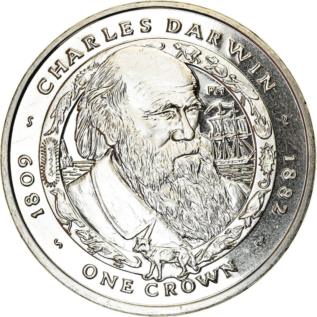 Coin, Falkland Islands, Elizabeth II, Crown, 2007, Charles Darwin, MS(63)