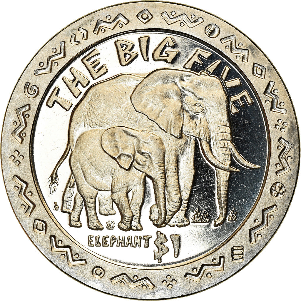 Münze, Sierra Leone, Dollar, 2001, Pobjoy Mint, The big five - Eléphants, UNZ