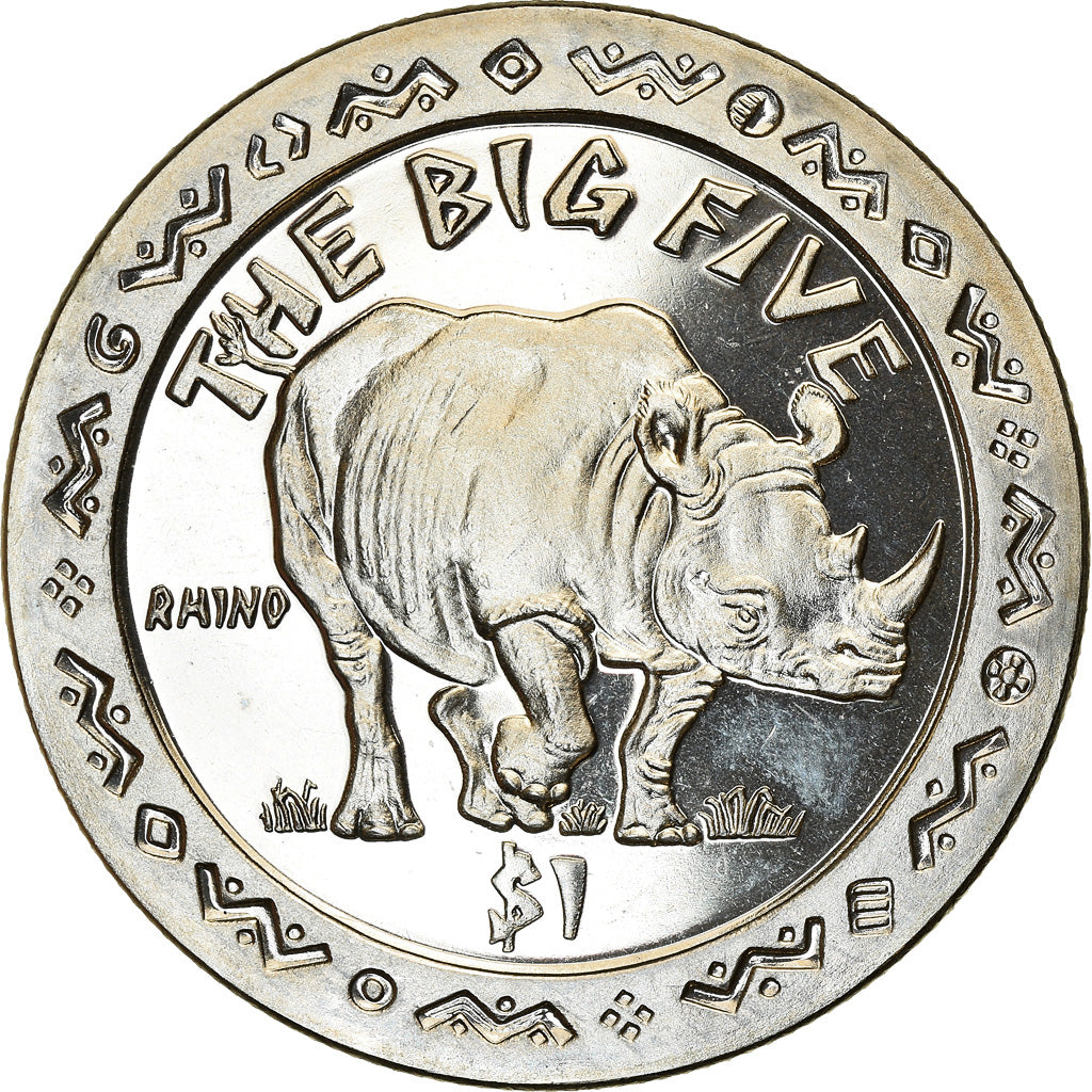 Coin, Sierra Leone, Dollar, 2001, Pobjoy Mint, The big five - Rhinocéros
