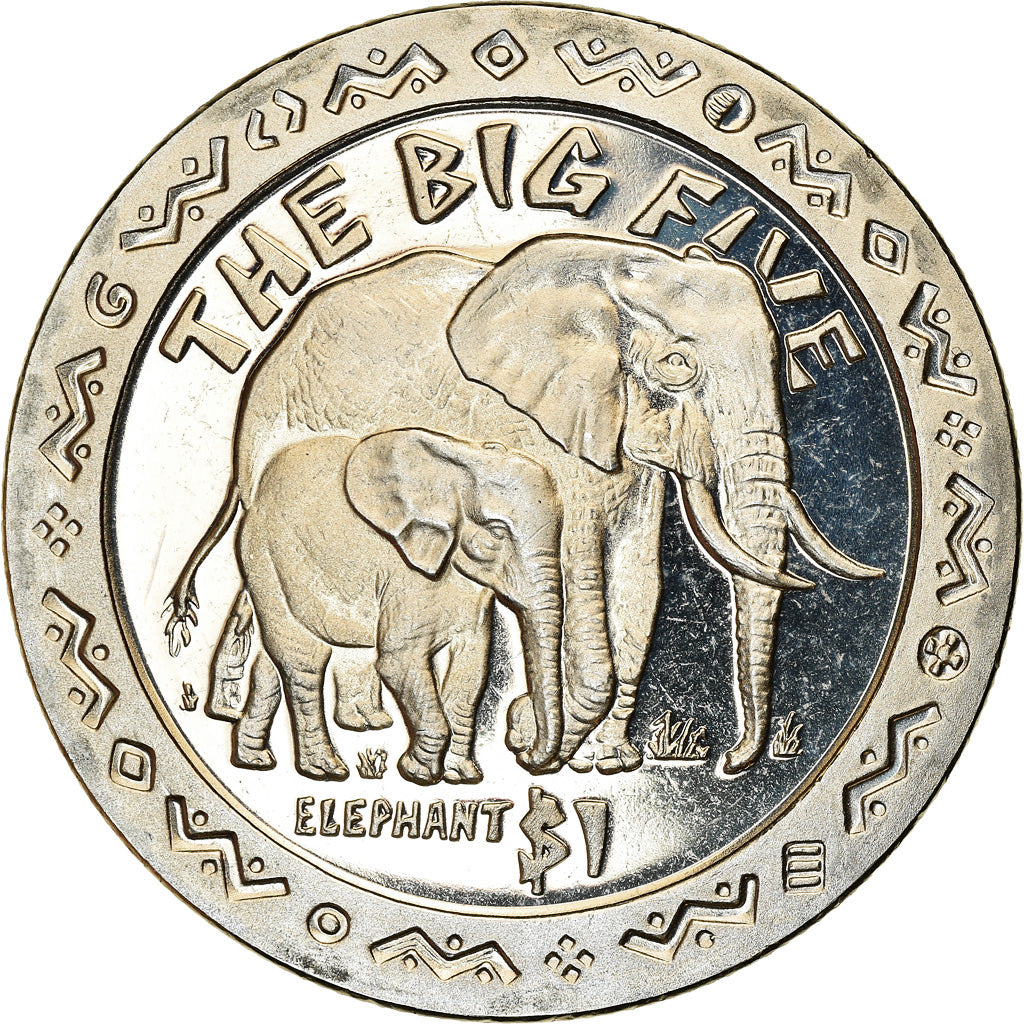 Münze, Sierra Leone, Dollar, 2001, Pobjoy Mint, The big five - Eléphants, UNZ