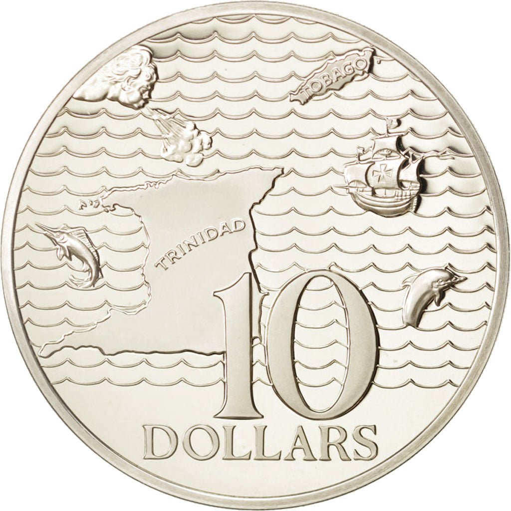 Coin, TRINIDAD & TOBAGO, 10 Dollars, 1976, Franklin Mint, MS(64), Silver, KM:36a