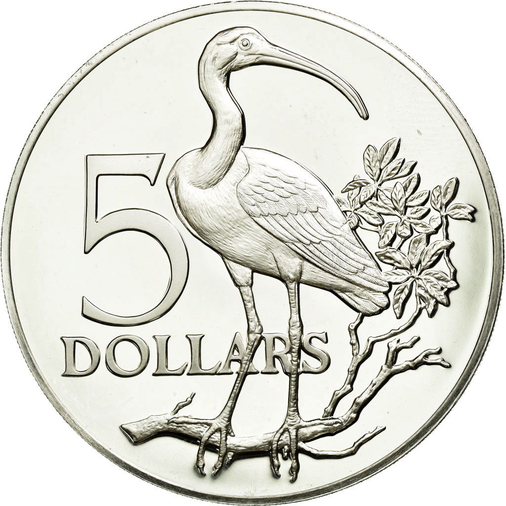 Coin, TRINIDAD & TOBAGO, 5 Dollars, 1976, Franklin Mint, MS(64), Silver, KM:35a