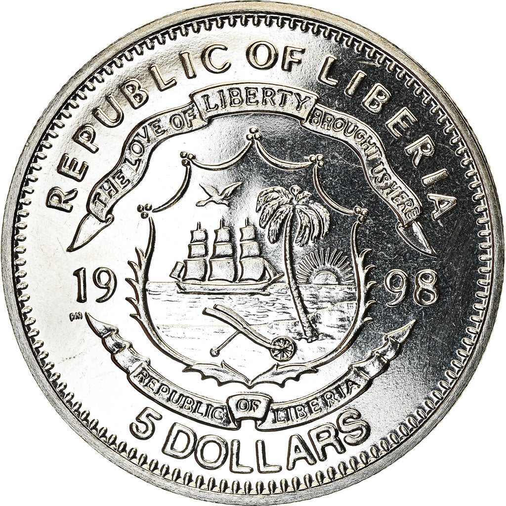 Coin, Liberia, 5 Dollars, 1998, RMS Titanic, MS(63), Copper-nickel, KM:363