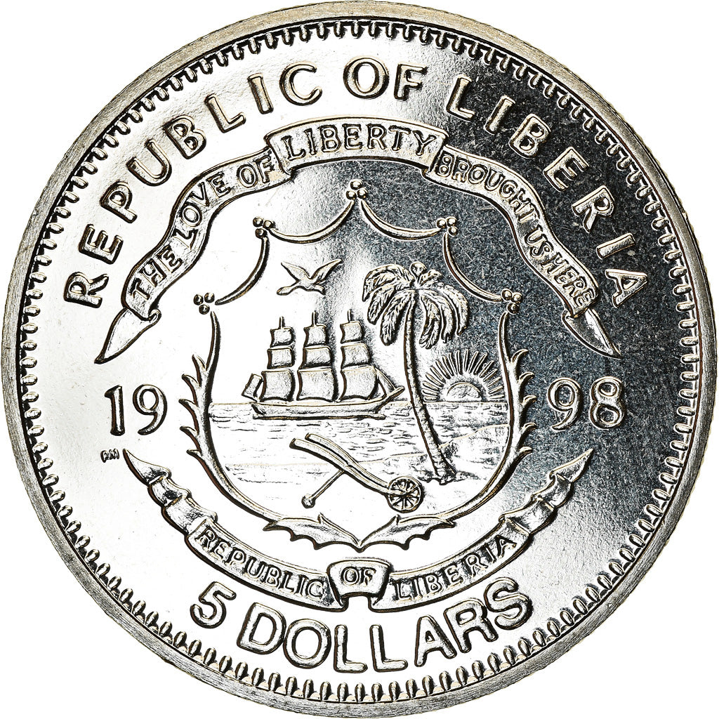 Coin, Liberia, 5 Dollars, 1998, RMS Titanic, MS(63), Copper-nickel, KM:363