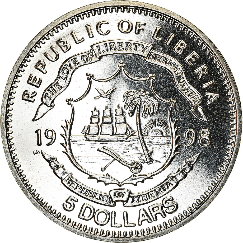 Coin, Liberia, 5 Dollars, 1998, RMS Titanic, MS(63), Copper-nickel, KM:363