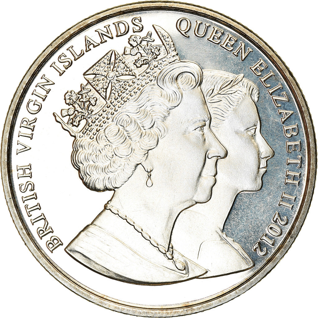 Moeda, Ilhas Virgens Britânicas, Dollar, 2012, Franklin Mint, Reine Elizabeth