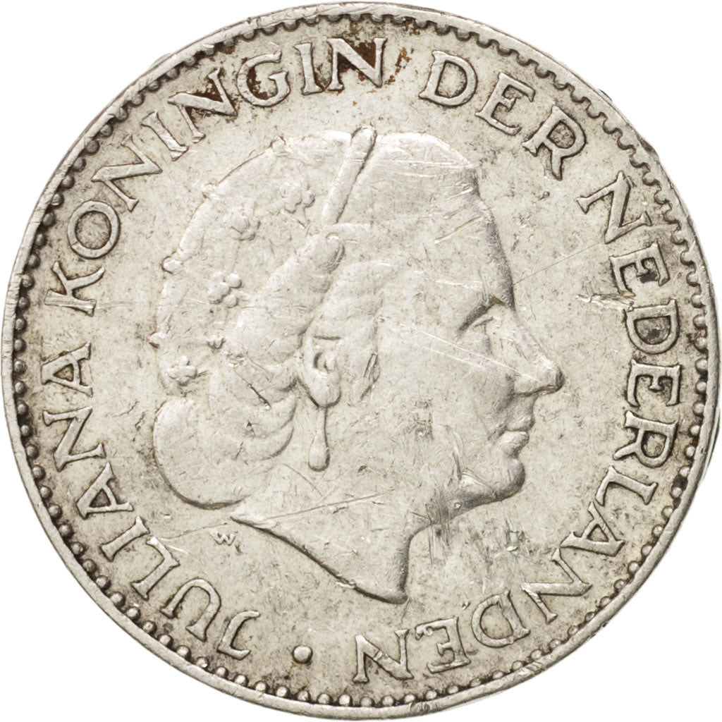 Netherlands, Juliana, Gulden, 1955, EF(40-45), Silver, KM:184