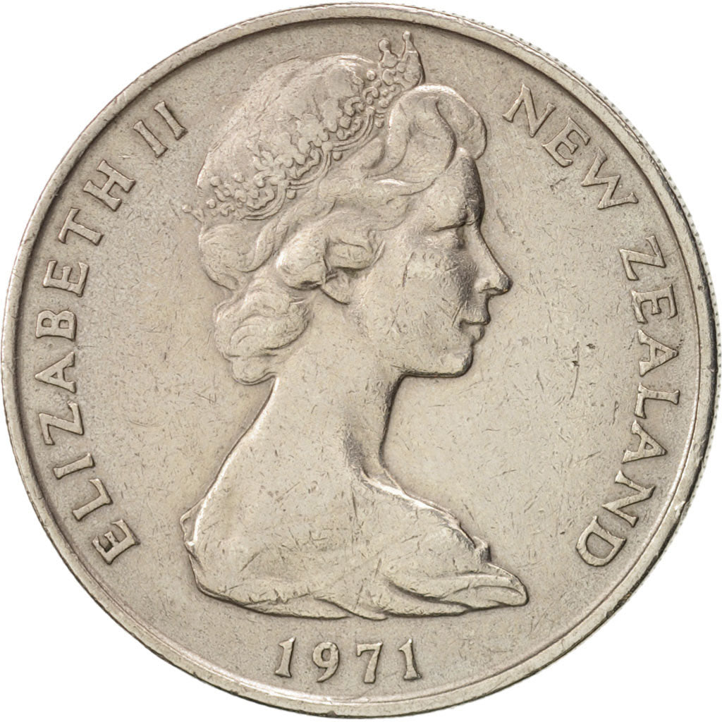 New Zealand, Elizabeth II, 20 Cents, 1971, AU(50-53), Copper-nickel, KM:36.1