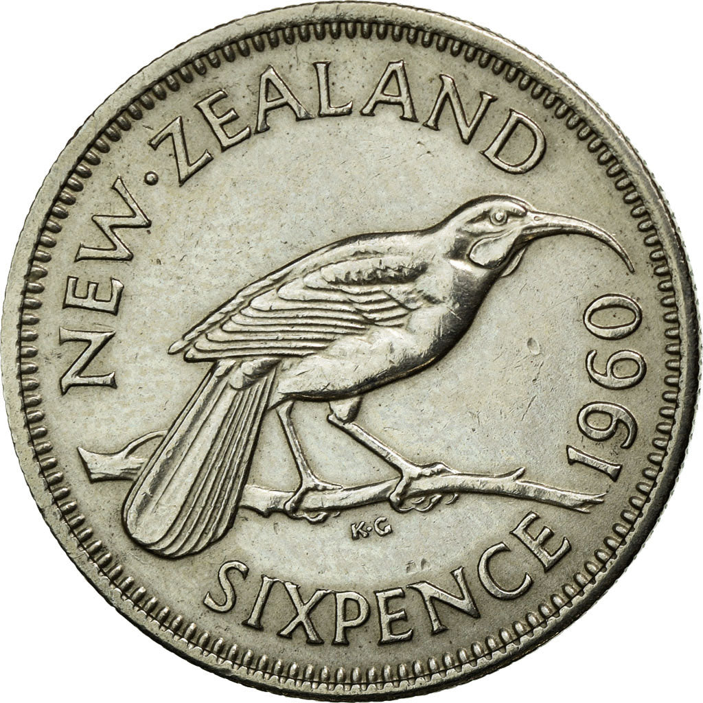 Moneda, Nueva Zelanda, Elizabeth II, 6 Pence, 1960, MBC+, Cobre - níquel