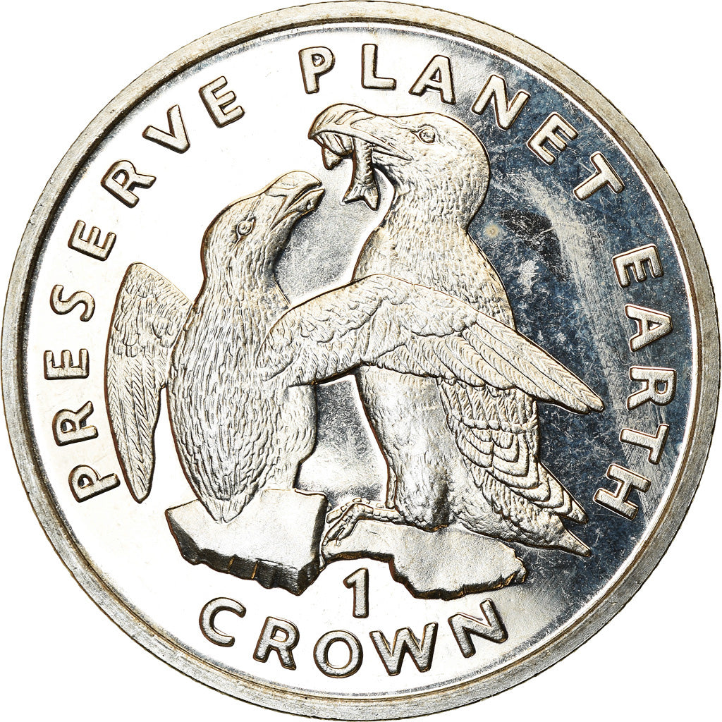 Moneda, Isla de Man, Elizabeth II, Crown, 1996, Pobjoy Mint, Pingouin Torda, SC