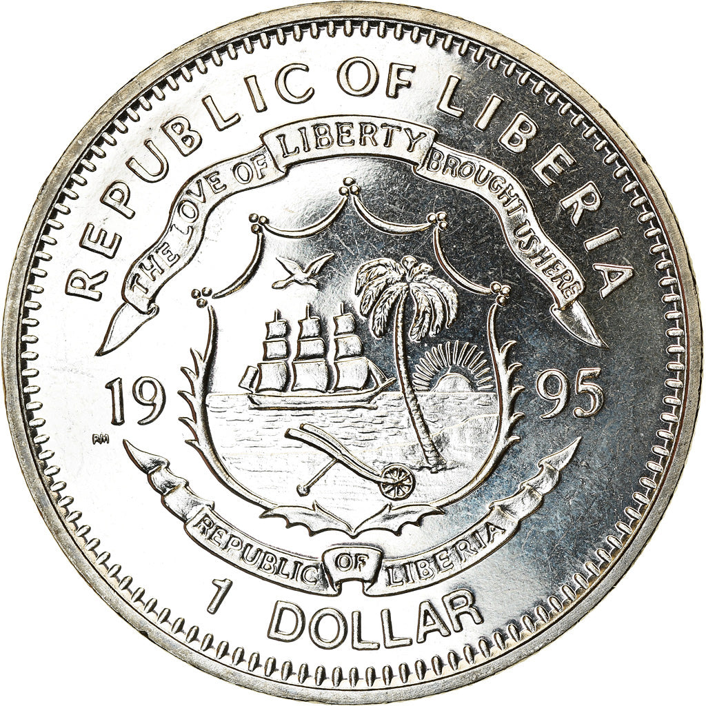 Coin, Liberia, Dollar, 1995, Préservez la Terre - Léopard, MS(63)