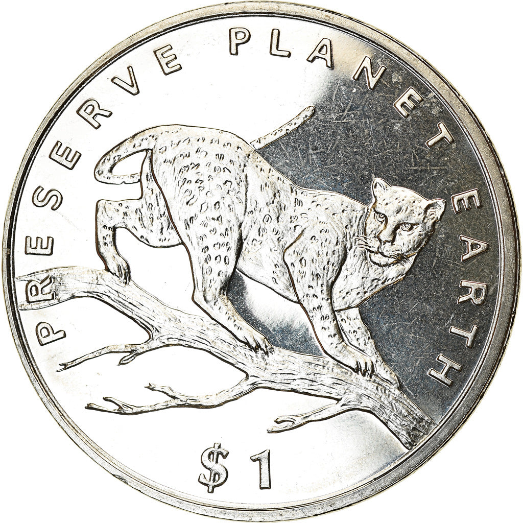 Coin, Liberia, Dollar, 1995, Préservez la Terre - Léopard, MS(63)