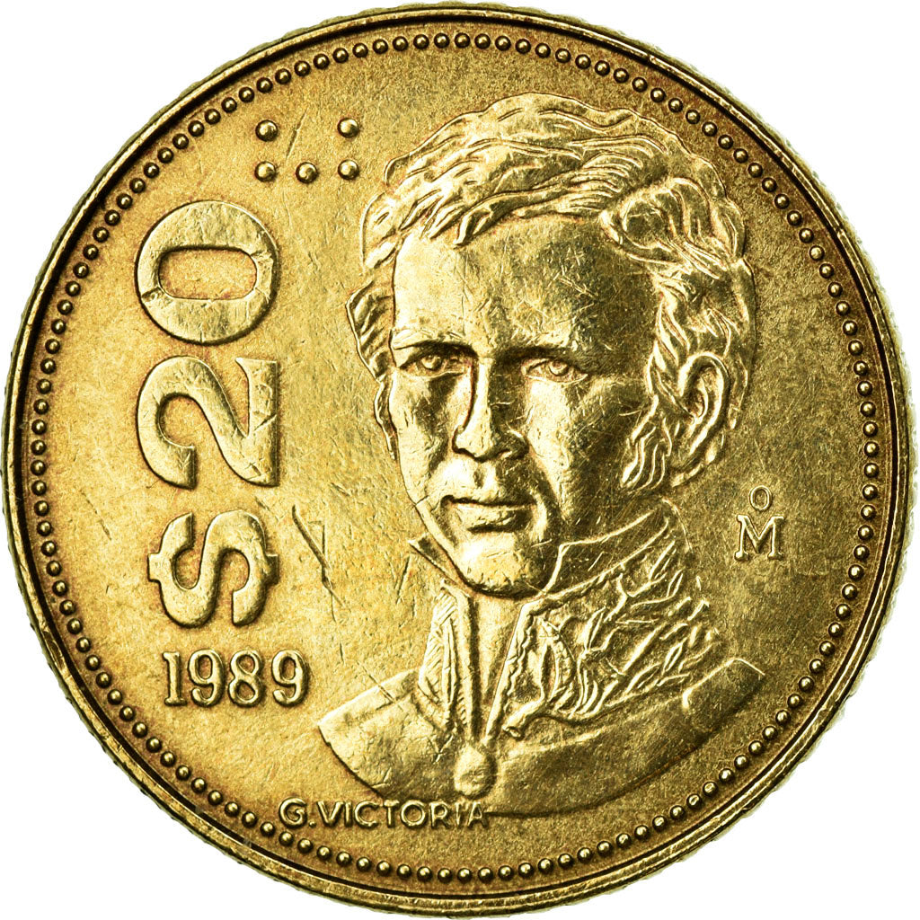 Moneda, México, 20 Pesos, 1989, Mexico City, MBC+, Latón, KM:508