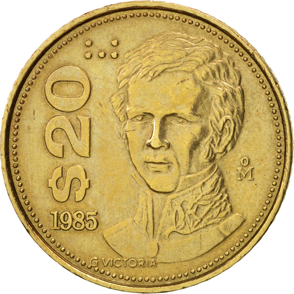 Coin, Mexico, 20 Pesos, 1985, Mexico City, AU(50-53), Brass, KM:508