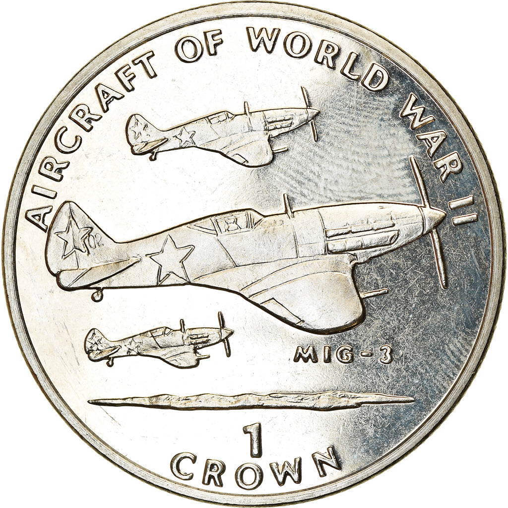 Coin, Isle of Man, Elizabeth II, Crown, 1995, Pobjoy Mint, Avions - MIG-3
