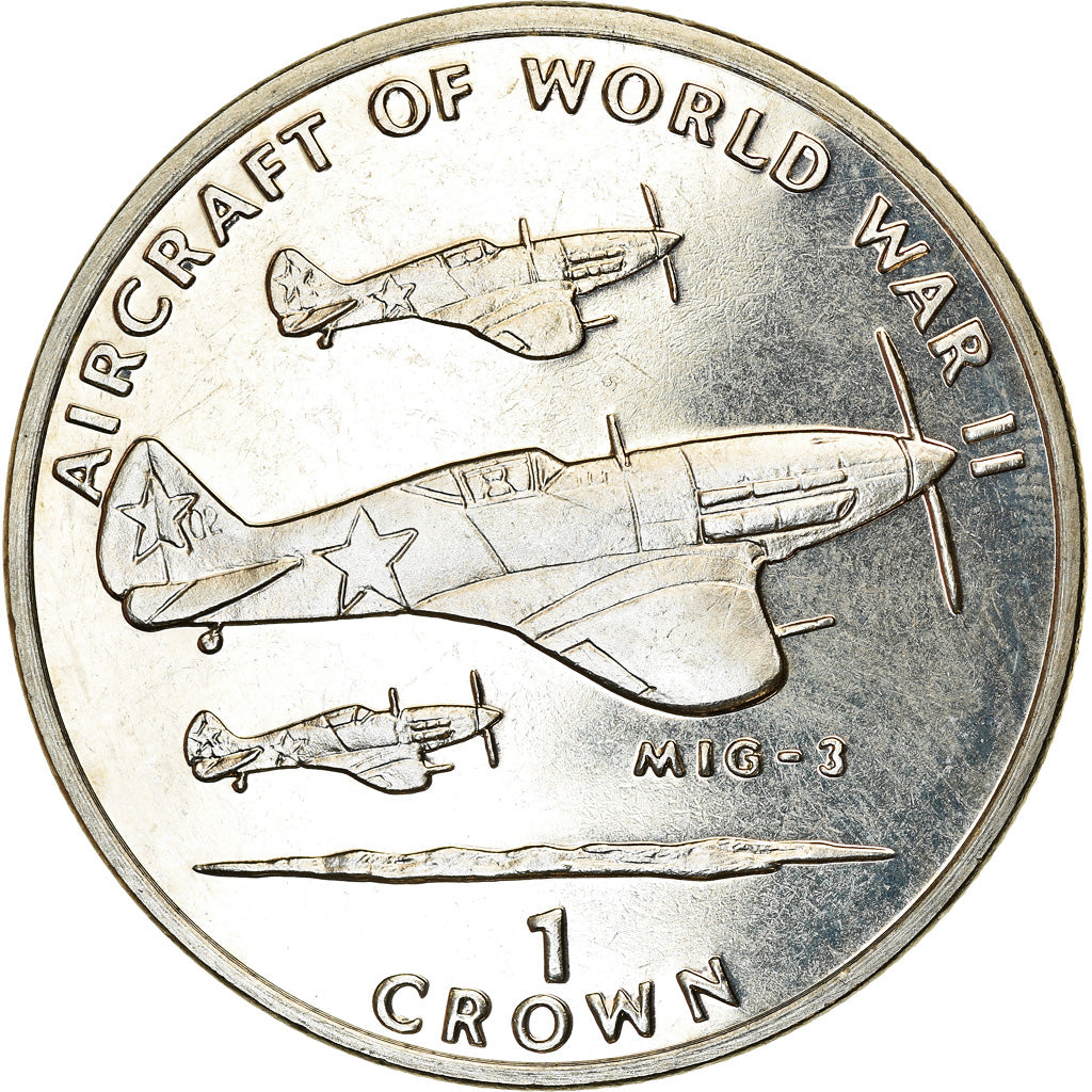 Coin, Isle of Man, Elizabeth II, Crown, 1995, Pobjoy Mint, Avions - MIG-3