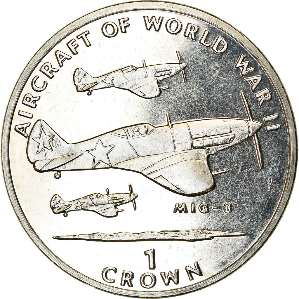 Coin, Isle of Man, Elizabeth II, Crown, 1995, Pobjoy Mint, Avions - MIG-3