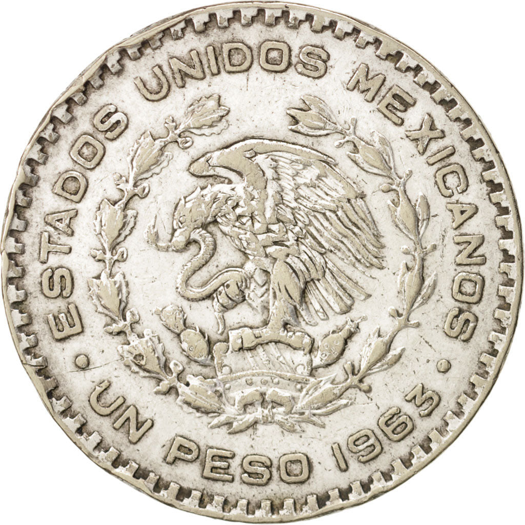 Mexico, Peso, 1963, Mexico City, AU(50-53), Silver, KM:459