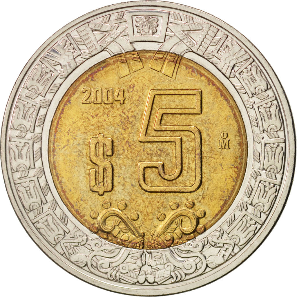 Mexique, 5 Pesos, 2004, Mexico City, TTB+, Bi-Metallic, KM:605