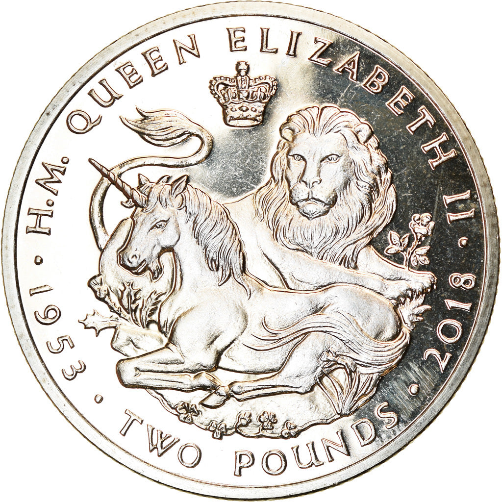 Coin, British Indian Ocean, 2 Pounds, 2018, Jubilé de saphir - Lion et Licorne