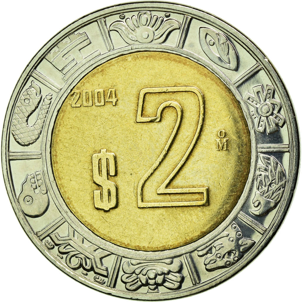 Moneta, Messico, 2 Pesos, 2004, Mexico City, BB+, Bi-metallico, KM:604