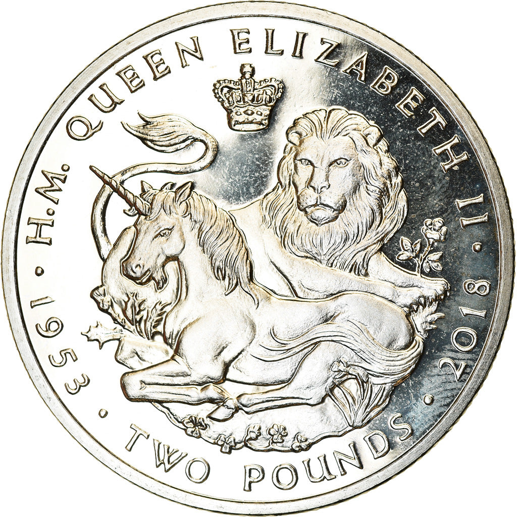 Coin, British Indian Ocean, 2 Pounds, 2018, Jubilé de saphir - Lion et Licorne