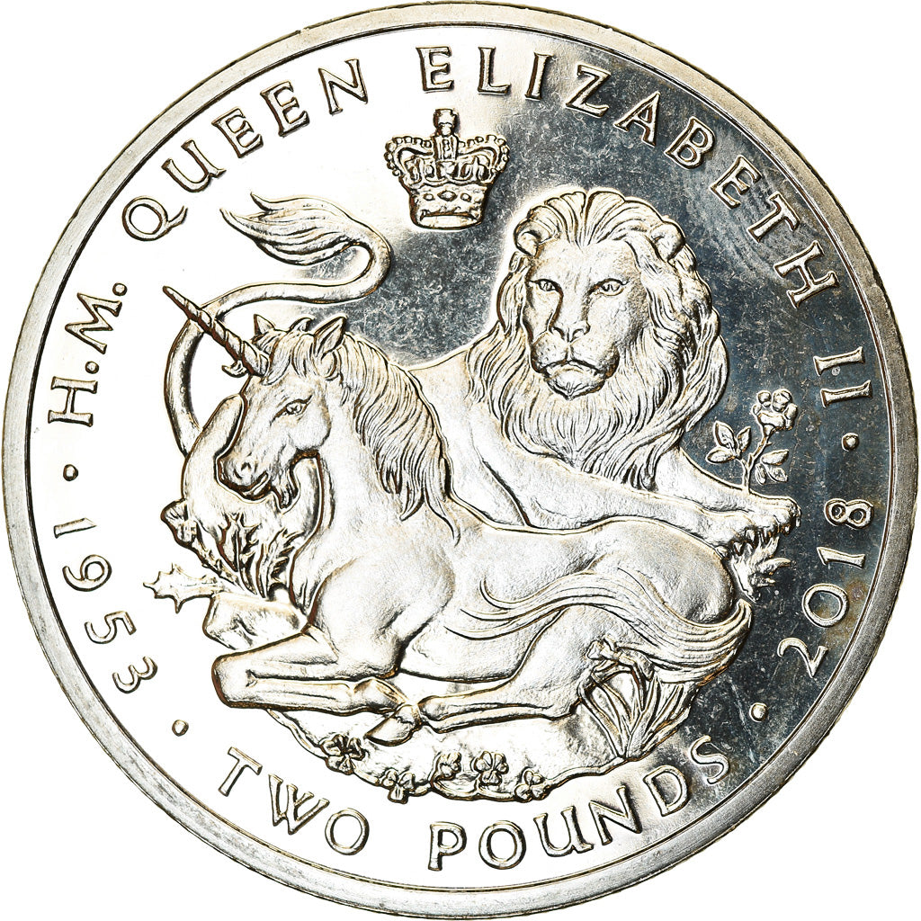 Coin, British Indian Ocean, 2 Pounds, 2018, Jubilé de saphir - Lion et Licorne