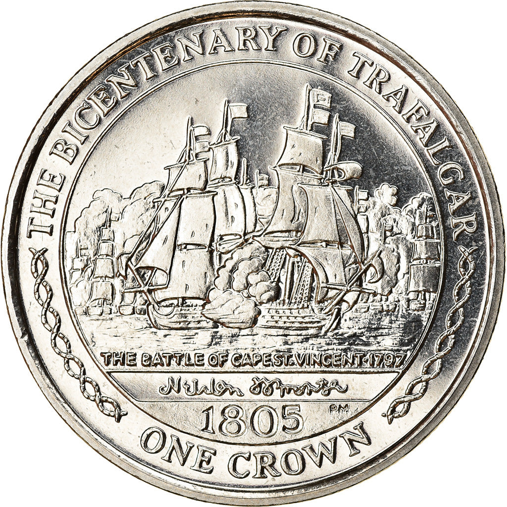 Coin, Isle of Man, Elizabeth II, Crown, 2005, Pobjoy Mint, Trafalgar - Bataille