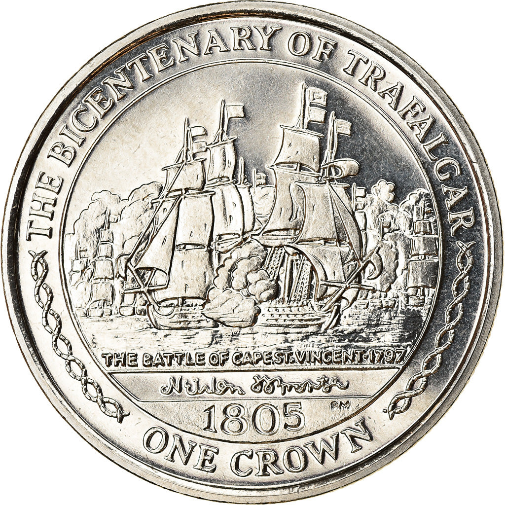 Moneta, Isola di Man, Elizabeth II, Crown, 2005, Pobjoy Mint, Trafalgar -