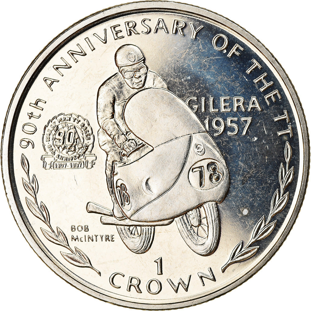 Coin, Isle of Man, Elizabeth II, Crown, 1997, Pobjoy Mint, Turist Trophy - Bob